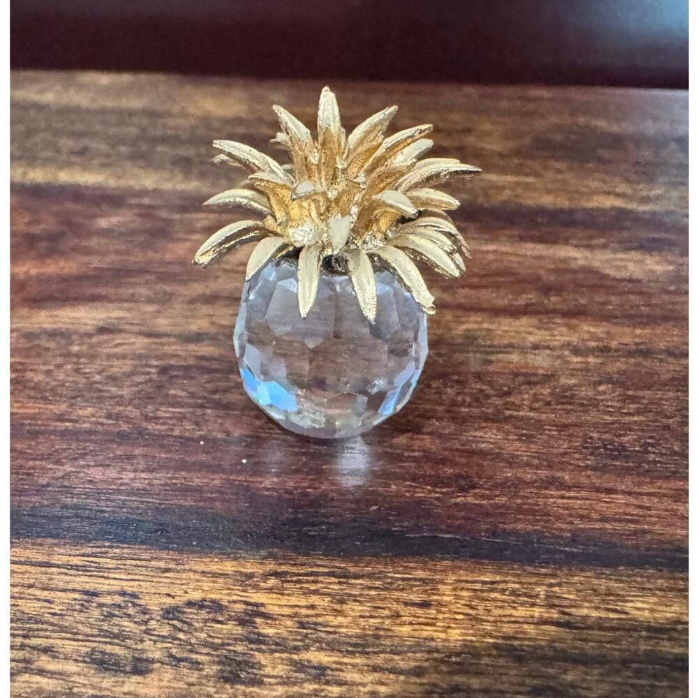 Vintage Swarovski 2" Miniature Crystal Pineapple Gold Leaves
